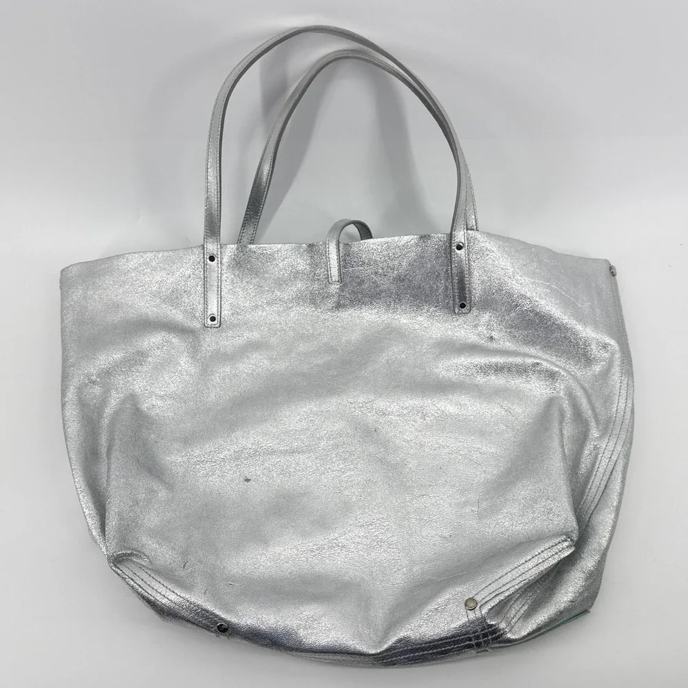 Tiffany & Co Metallic Silver Leather Reversible Tote Bag Tiffany Blue Suede LRG